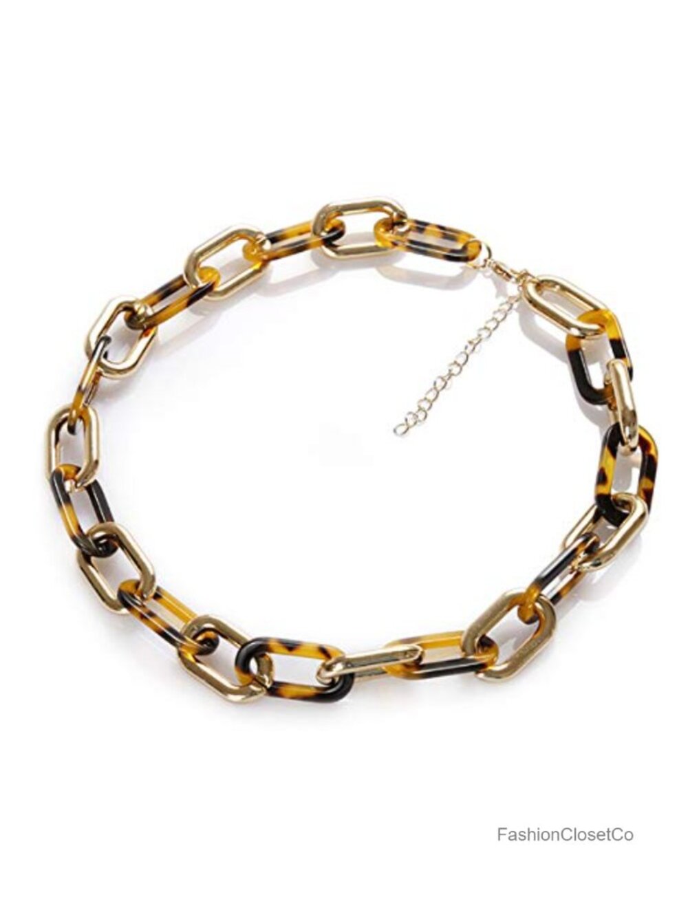 Bohemian Tortoise Shell Acrylic Resin Chain Link Leopard Print Pendant